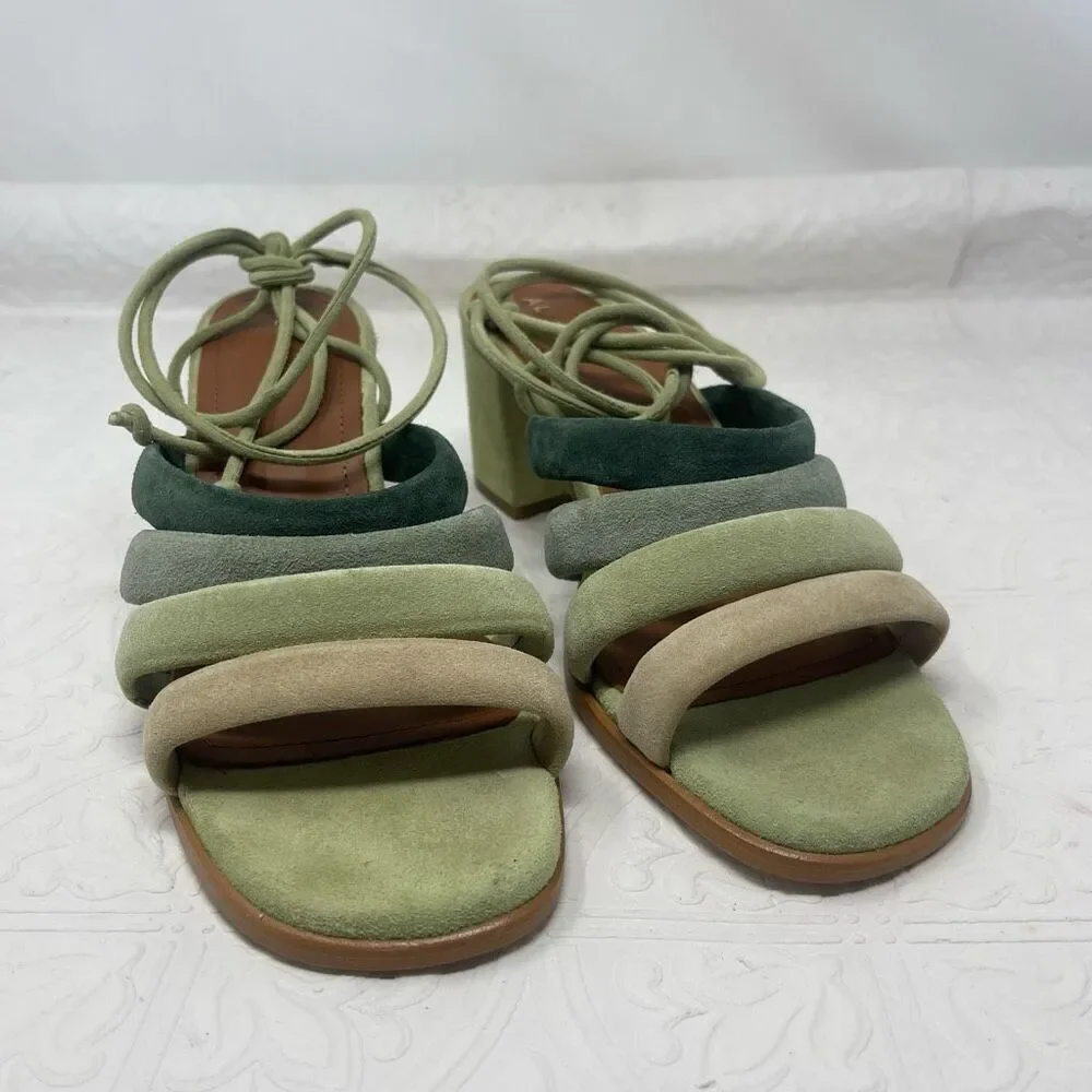 Anthropologie Alohas Shades Of Green Letizia Suede Strappy Heeled Sandals Sz 39